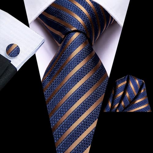 Image of Dubulle Mens Paisley Striped Tie Woven Necktie for Men and Handkerchief Cufflinks Set Wedding Formal Business