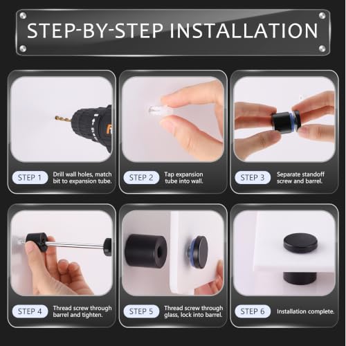 Image of Pelopy 12 Pcs Sign Standoff Screws Advertising Screws Stainless Steel Wall Standoff Mounts Glass Acrylic Nail (1 x 1 Inch,Black)