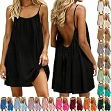 Générique Robe Caraco Dos Nu sans Manches pour Femme, Robe à Bretelles Spaghetti, Robe d'été Courte, légère, Fluide et Parfaite pour Les Vacances à la Plage S 5XL   Backless Lounge Dress