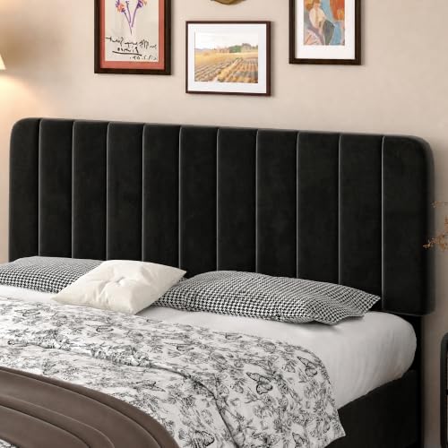 Image of VECELO King Size Upholstered Bed Frame with 4 Drawers and Headboard, Velvet Platform Storage Bedframe, Wooden Slats Support, No Box Spring Needed,Black