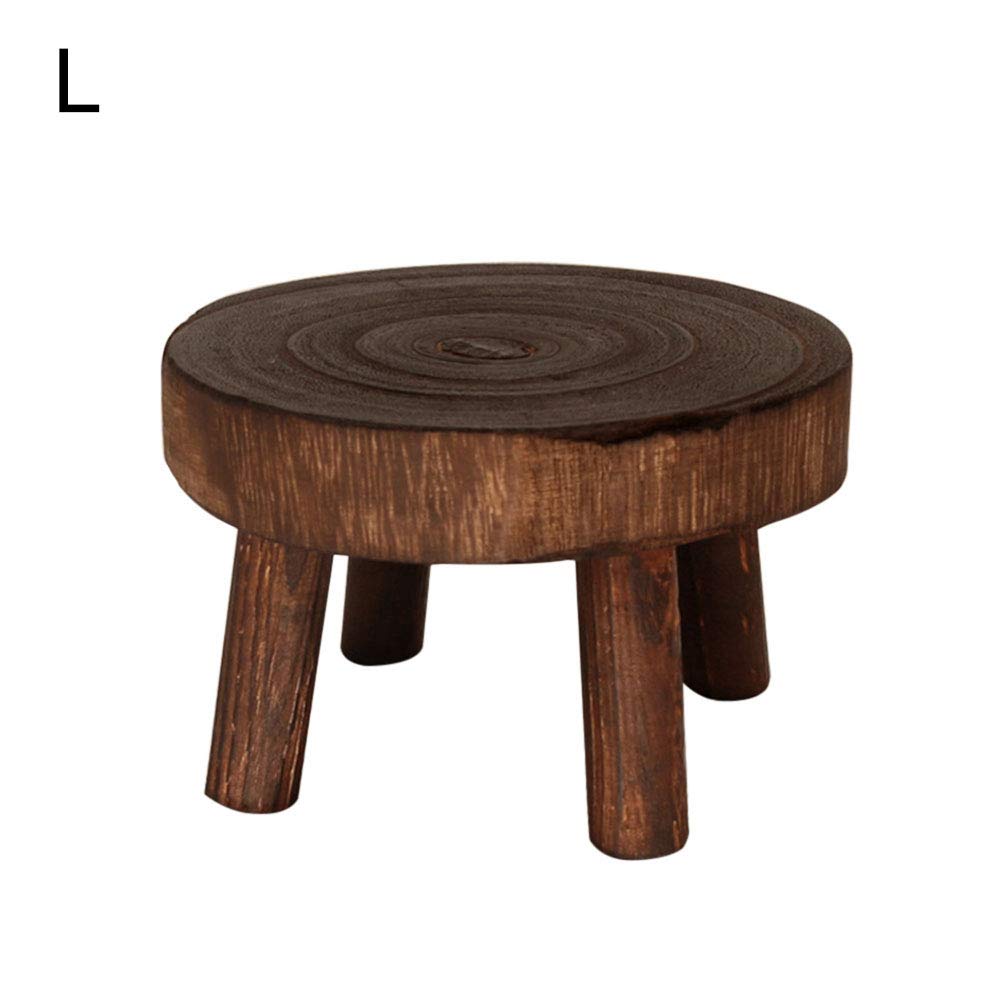 ASSR Mini-Holzhocker, runder Holzhocker, Pflanzenständer mit 4 Beinen, Vintage-Holzmaserung, Garten-Pflanztopferhöhung, moderner Blumenständer für den Außenbereich, Haus, Garten, Dekoration (Braun, L)