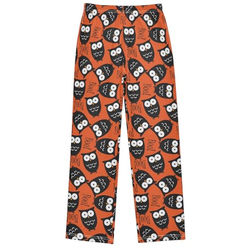 Boy's Pj Pants Halloween Cute Owl Boo Lounge Bottoms Elastic Kids Sweatpants Joggers with Pockets Size 6-14