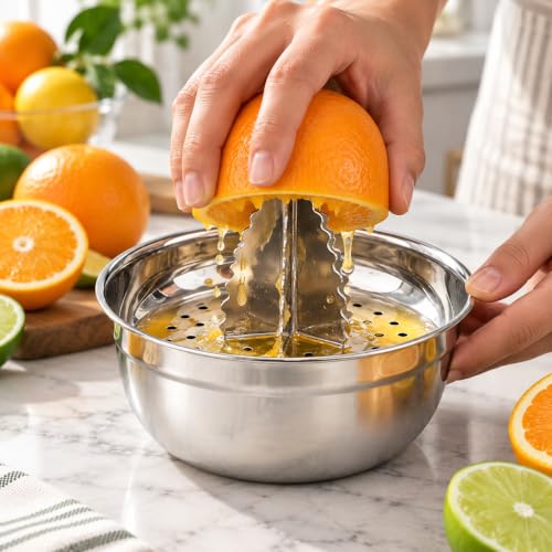Image of stainless steel manual citrus juicer hand cold press lemon and orange juicer and squeezers with Round Bowl Big size 500ml (Type 6)