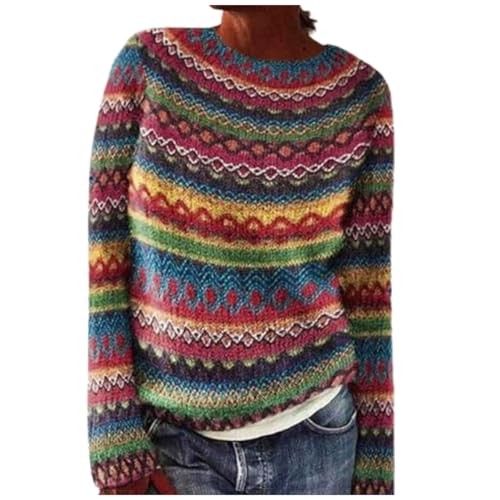 Damen Pullover Winter, Norweger Pullover Damen Elegant Strickpullover Winterpullover Warm Oversize Norwegerpullover Strickpulli Original Langarm Feinstrickpullover...