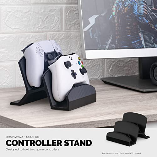 Image of BRAINWAVZ Dual Game Controller Holder Desktop Stand - for PS5, Xbox Series X, One, PS4, Switch, PC, Gamepads & More UGDS06, Black