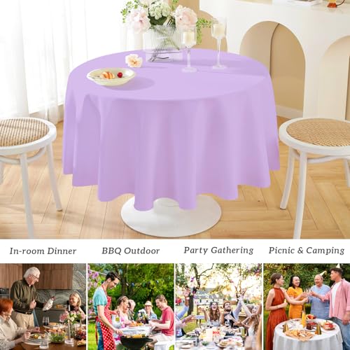 Image of Mulbozy 2 Pcs Lavender Round Tablecloth, 84 inches Disposable Plastic Light Purple Circle Table Covers for Baby Shower Wedding Bridal Shower Birthday Party Decorations