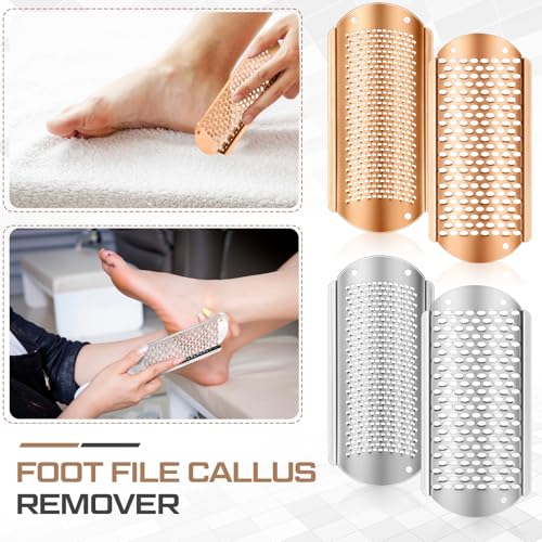 Image of Moxweyeni 8 Pack Rose Gold,Silver Foot File Callus Remover Replacement Blades Metal Pedicure Rasp Hard Skin Remove Scrubber Stainless Steel 2 Designs Big /fine Hole for Detachable Foot Grater