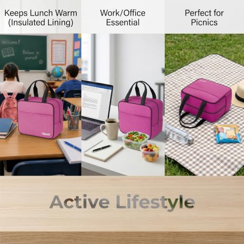 Image of Crasts Insulated Travel Lunch Bag for Office, School & College Waterproof Thermal Tiffin Bag for Men, Women & Kids | Small Lunch Carry Bag with Front Pocket for Picnic & Daily Use Lunch Bag (Pink)
