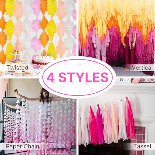 Image of PartyWoo Pink Crepe Paper Streamers 8pcs 656ft Pack of Light Hot Dark Pink Peach Pastel Yellow Ivory White Crepe Paper Streamers for Birthday Baby Shower Graduation Bachelorette Party Decorations