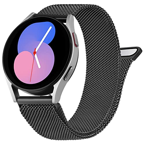 Metal Bands Compatible with Samsung Galaxy Watch 5 Band 40mm 44mm, Galaxy Watch 5 Pro Bands 45mm, 20mm Stainless Steel Replacement Strap for Galaxy Watch 5 Band Women Men (Black)