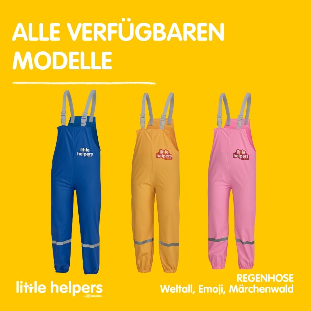 Gebol Kinder Regenhose wasserdicht mit Hosenträgern – leichte robuste Outdoor Regenhose mit Reflektoren für Mädchen & Jungen – Matschhose „Little Helpers”