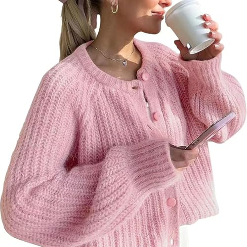Image of Sumleno Womens Open Front Button Down Sweater Long Sleeve Y2k Chunky Knit Cardigan Trendy Fall Outfits Casual Knitwear Coats