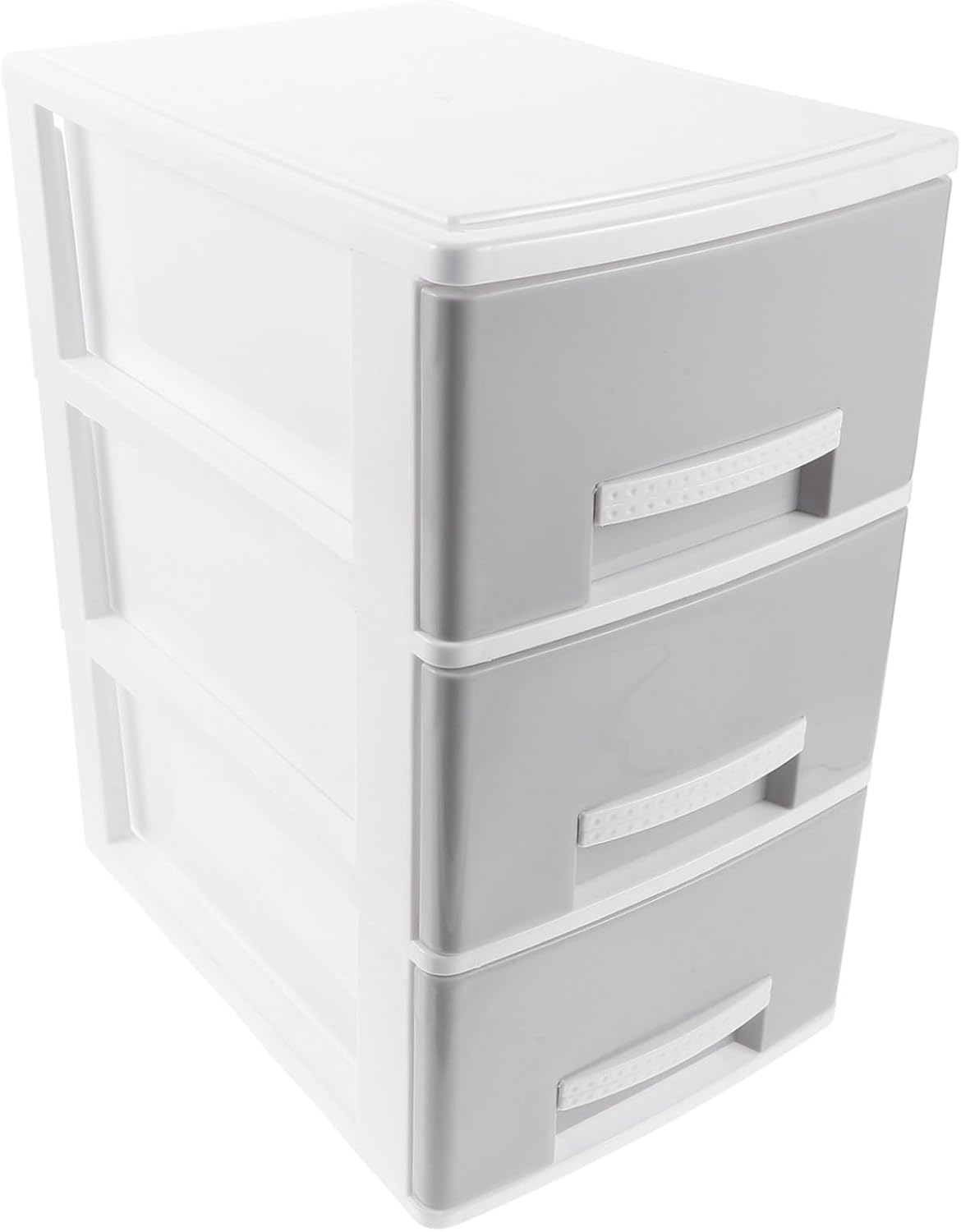 Small Plastic Desktop Storage Box with Three Drawers Stackable Organizer for Office and Home Lightweight Multi-functional Cabinet for Files Stationery and Sundries Gray