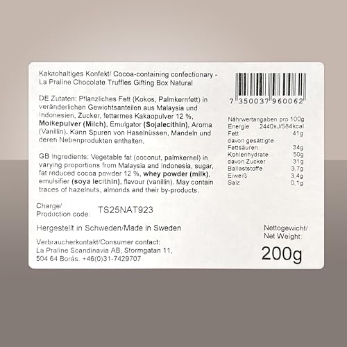 FLAMINGO ON THE BEACH La Praline Chocolate Truffles Geschenkbox gefüllt mit Fancy Trüffelkonfekt mit Kakaopuder, 200g Trüffel-Pralinen aus Schweden mit edler Verpackung zum Verschenken - Detailansicht 2 | Belgische Pralinen