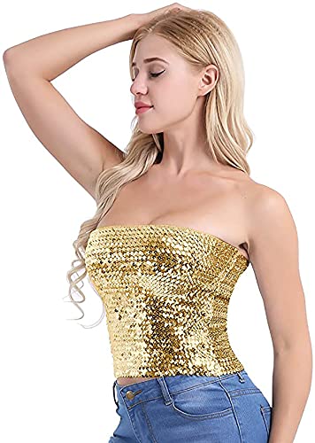 Alivila.Y Fashion Sparkling Sequins Stretch Party Tube Top A11-Gold - Image 4