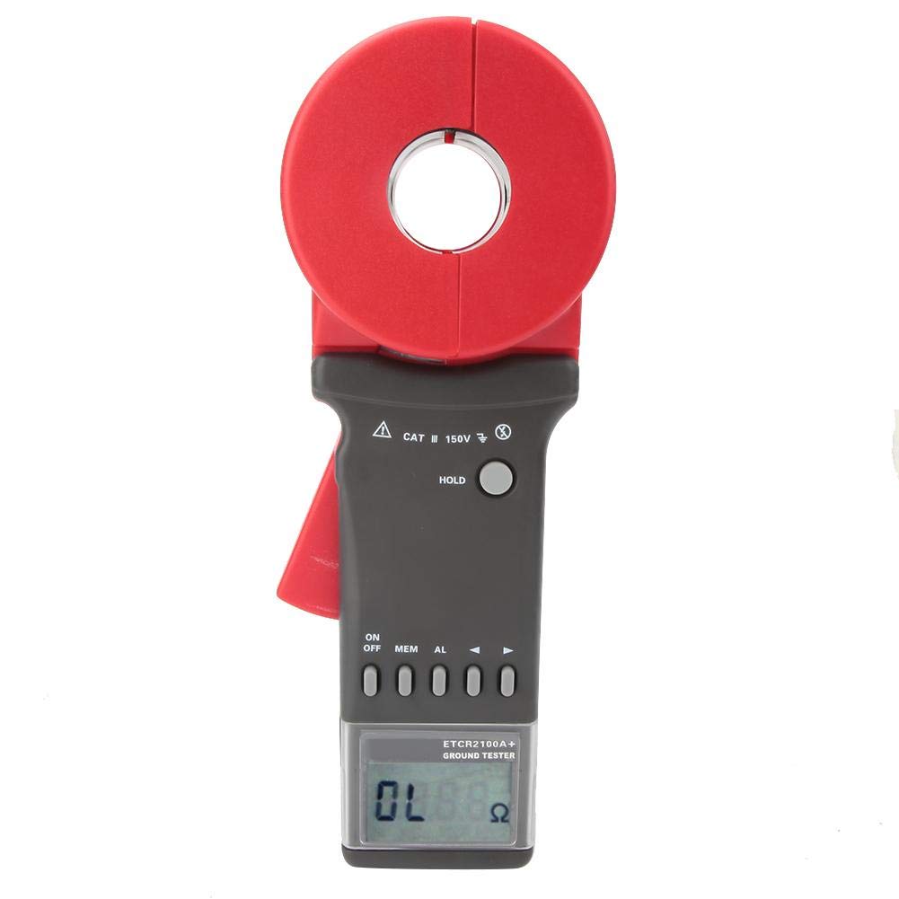 Oumefar Digitale Klemme am Erdungswiderstandstester Handheld LCD Display Messgerät Elektrischer Durchgangsmesser mit Datenspeicher Aluminiumbox (runder Mund)