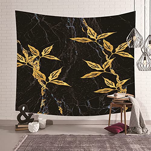 Tapiz de pared de poliéster de alta calidad en negro y dorado con hojas 2