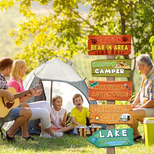Image of Hooqict 20 Pieces Camping Themed Party Decorations Camping Party Directional Signs for Summer Camp Decor Welcome to Camp Birthday Party Supplies Classroom Wall Door Porch Yard Sign