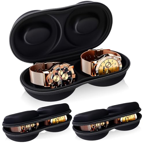 Klyyo Clyro 3 Pcs Black Double Watch Travel Case Storage Holder Box for 2 Watches Dual Tough Portable Protection Wtih Zipper Fits All Wristwatches and Smart Watches up to 50mm