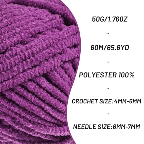 Image of 2 Packs Plush Chenille Chunky Crochet Yarn - Baby Yarn for Crocheting Soft - Velvet Yarns Knitting for Blankets Crafts - Fluffy Amigurumi Yarns 100g /131yds (2 Dark Purple)