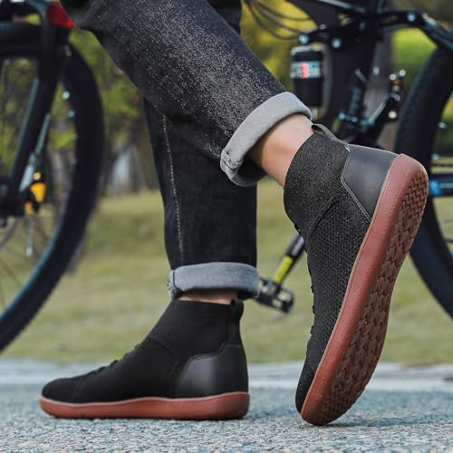 XENTORD Men's Minimalist Barefoot Shoes - Knit Lace-Up High Top Boots with Wide Toe Box Zero Drop Sole for Outdoor Driving & Walking | Lightweight Comfortable & Anti-Slip 5