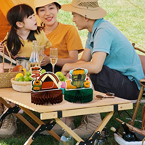 6 Pieces Happy Camping Honeycomb Centerpieces Camping Adventure Bears Sign Camping Theme Cakes Balls Table Toppers For Kids Birthday Photo Props Ideas 3D Table Decorations, 7.5 X 8.6 Inch #TOP5
