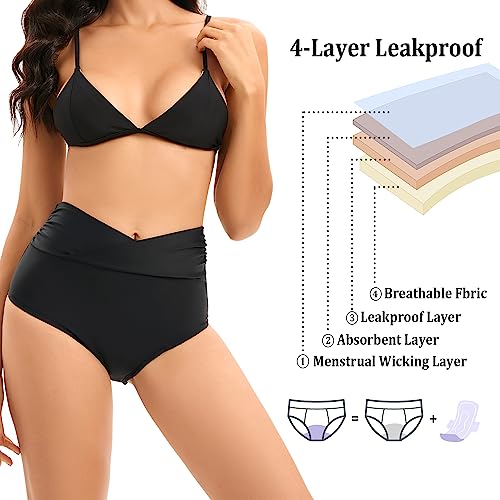 YELAIVP Period Swimwear Menstrual Leakproof Bikini Bottom V Cut High Waisted Swim Bottoms for Teens, Girls, Women2
