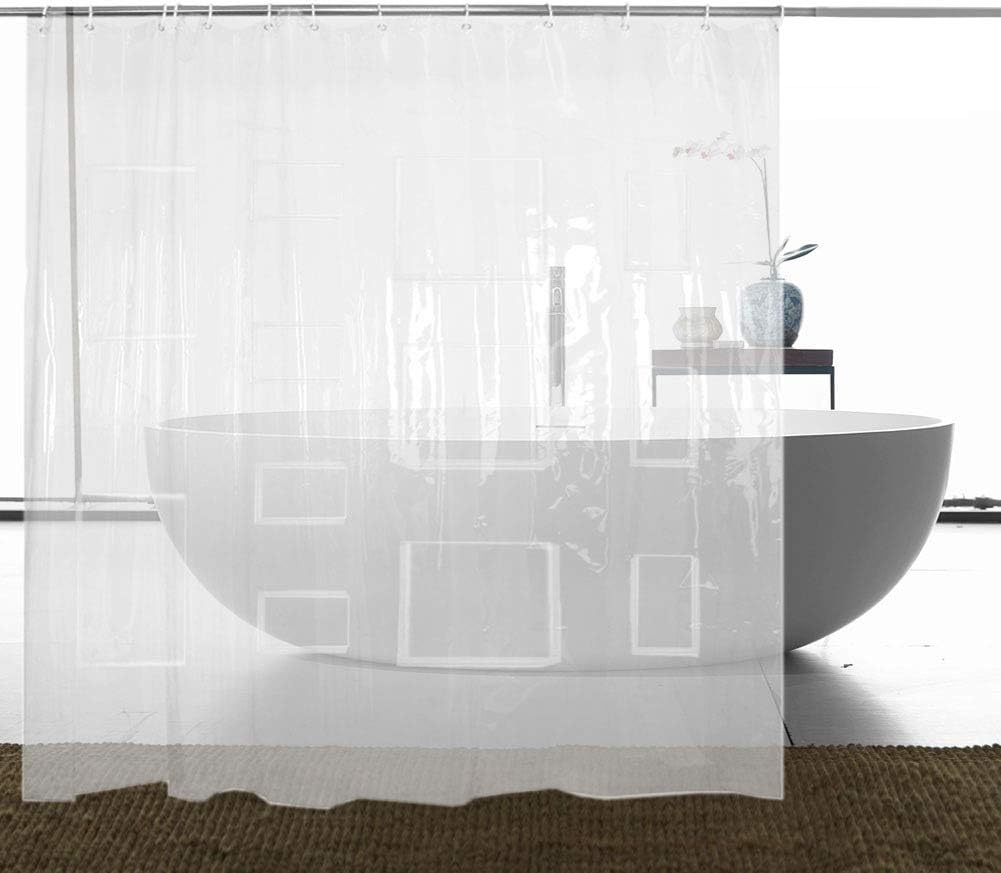 Waterproof Clear Shower Curtain Liner with 12 Pockets for Tablets Pads PEVA Vinyl Curtains Bathroom Decoration (Clear Shower Curtain Liner