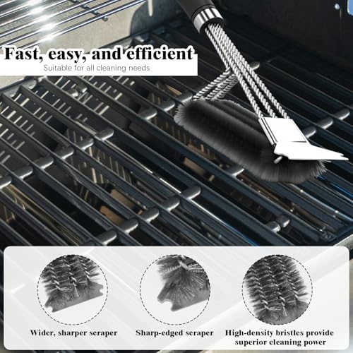 Homshsjhkis 2 Pcs Grillbürste, Grill Reinigungsbürste mit Extra Langer Edelstahl Borsten, Spatel und Wärmedämmung Rutschfesten Griff, Grillbürste Messing für Gasgrill, Holzkohlegrill, Kugelgrill