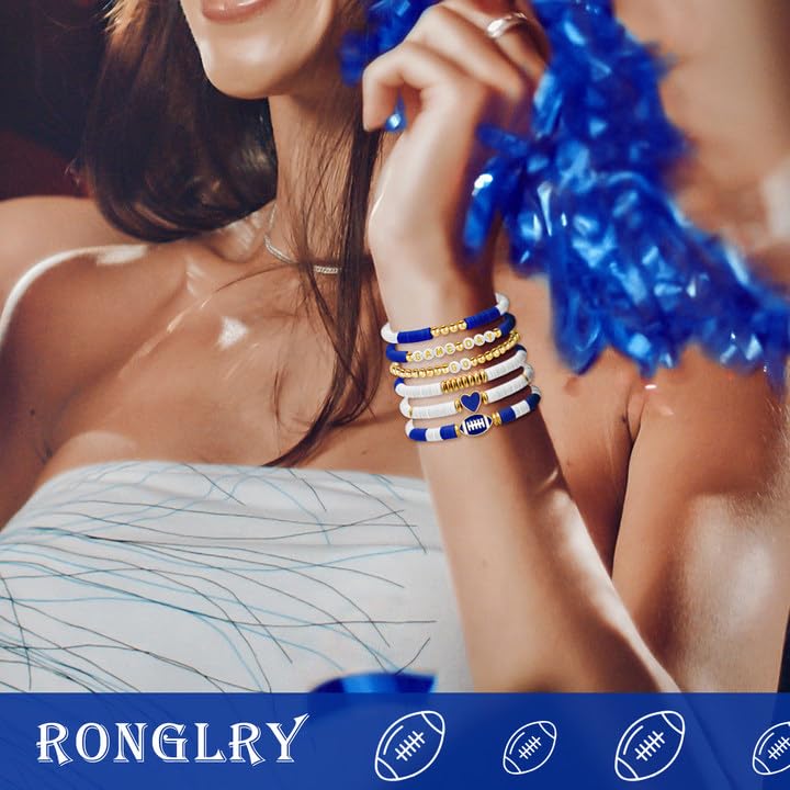 Football Bracelets for Women Game Day Bracelets for Women Beaded Sports Bracelets Clay Heishi Stackable Stretch Bracelets Set Game Day Outfits Accessories Football Bracelets Bulk Football Jewelry3