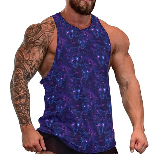 Tank Tops Herren, Lila Cyber Wolf Head Print Workout Running Gym Muscle Sleeveless Shirts für Männer, Stil: 30, XXL Tank Tops Herren, Lila Cyber Wolf Head Print Workout Running Gym Muscle Sleeveless Shirts für Männer, Stil: 30, XXL