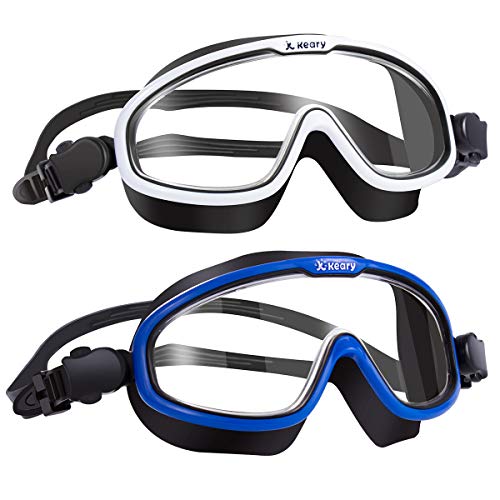 Keary Pack of 2 Swim Goggles No Leaking Anti-Fog Swimming Goggles for Adult Men Women Youth with Soft Silicone Gasket, Adjustable UV Protection Waterproof Ultra Clear 180° Wide Vision, Triathlon Pool