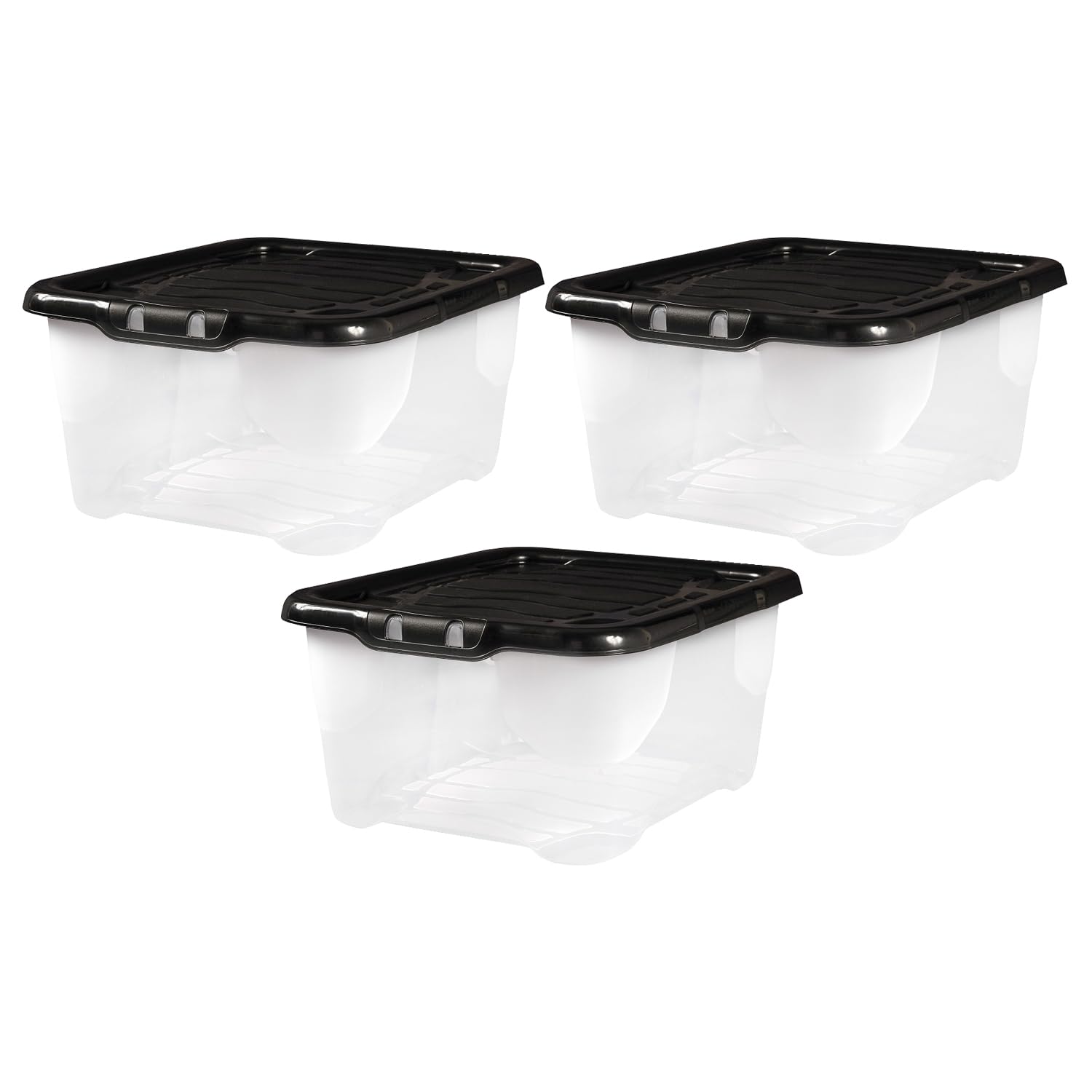 TENLITE 𝐏𝐚𝐜𝐤 𝐎𝐟 𝟑 - 10L Litre Curve Clear Plastic Storage Box with Black Lid | Organiser Box Stackable Nestable Container | Perfect For Home & Office (10 Litre)