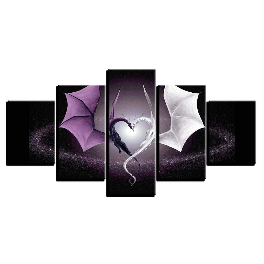 Peinture suspendue violet et blanc dragon avec impression jet d'encre 5 panneaux 160x100cm