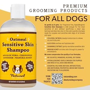 Natural Dog Company Oatmeal Shampoo for Dogs with Sensitive Skin, Ideal Anti Itch Dog Shampoo and Puppy Shampoo Oatmeal Itch Relief Dog Dandruff Shampoo, Aloe Itchy Skin Relief for Dogs 12 oz