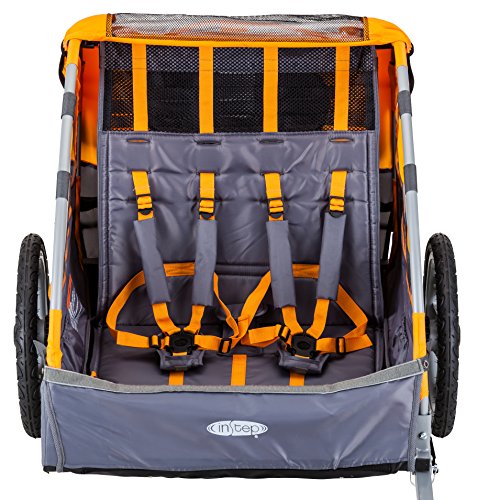 InStep Sierra Double Seat Foldable Tow Behind Bike Trailers, Converts to Stroller/Jogger, Featuring 2-in-1 Canopy and 20-Inch Wheels, for Kids and Children, Orange