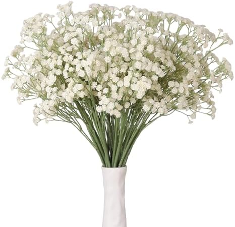 Duovlo 10pcs 23.6in Babies Breath Artificial Gypsophila Bouquets, White image 5