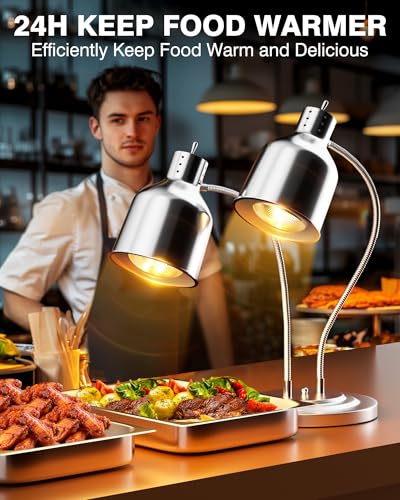PYY Food Heat Lamp - Commercial Food Warmer, 2-Head Food Warming Light, 500W Portable Electric Heating Lamp, Stainless Steel Catering Food Warming Lamp for Restaurant Kitchen Cafeteria