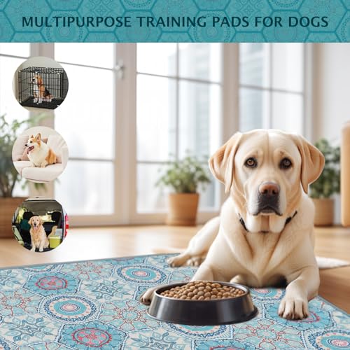 Image of IEUUMLER Washable Pee Pads for Dogs Extra Large 71 inch x 71 inch, 1 Pack Non-Slip & Waterproof Whelping Pad, Reusable Puppy Potty Training Pad for Playpen EU007 (Green Medallion, 71 inchX71 inch-1pcs)