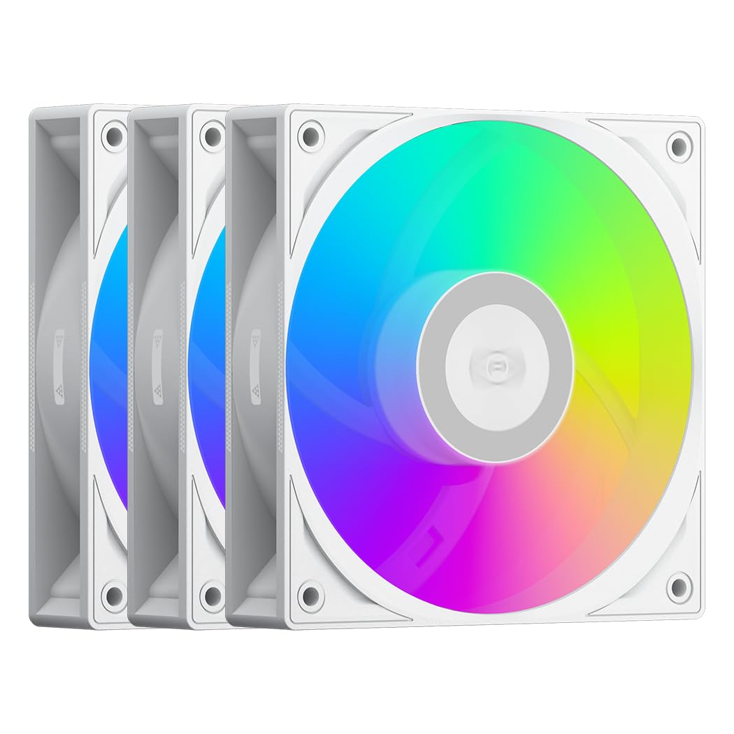 PCCOOLER ARGB - Ventilador de caja de 120 mm, 3 unidades, cadena de margaritas de metal inalámbrico, iluminación lateral geométrica, ventilador PWM de alto rendimiento con rodamiento FDB, para