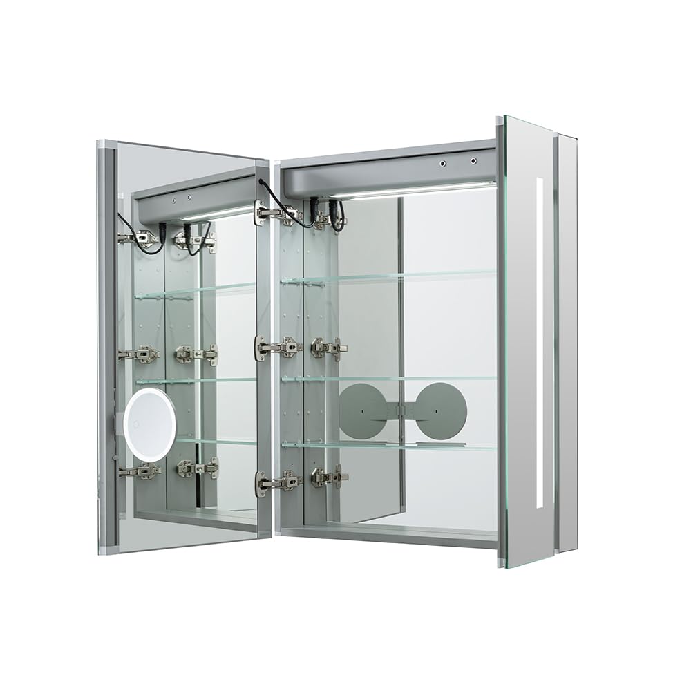 AQUADOM Signature Royale LED Medicine Cabinet with Defogger, Digital Clock, Dimmer, Touch Control, Adjustable LED 3X Magnifying Mirror and Surface Or