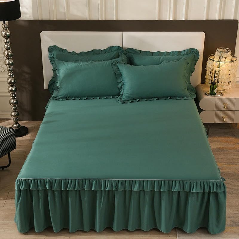 CLYDSA Falda de Cama con Volantes de algodón Liso, Antideslizante, a Prueba de Polvo, Suave para la decoración del Dormitorio
