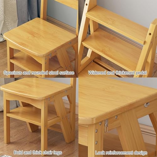 Taburete multifuncional de madera resistente con diseño plegable portátil para hogar 5