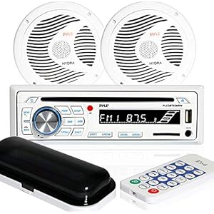 Marine Stereo Receiver Speaker Kit – In-Dash LCD Digital Console Built-in Bluetooth & Microphone 6.5” Waterproof…