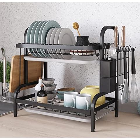 UMDONX Dish Drying Rack, Dish Rack 2 Tier Dish Drainer Rack With Drip Tray Compact Dish Drainer for Kitchen Cover