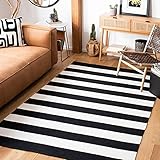 Safavieh Montauk Collection MTK712D Handmade Stripe Cotton Area Rug, 6' x 9', Black / Ivory