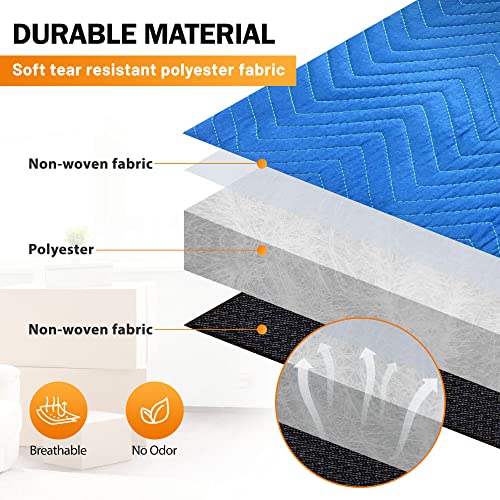 Image of 12 Moving Packing Blankets 80 x 72 Inches (35 lb /dz) Heavy Duty Moving Pads for Protecting Furniture Professional Quilted Shipping Furniture Pads (Blue 12PCS)
