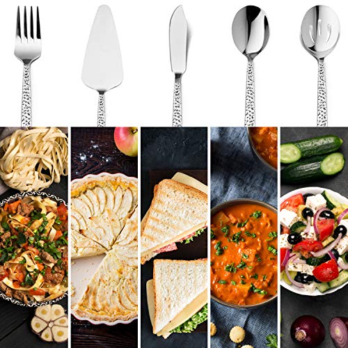 E-Far 65-Piece Silverware Set With Serving Pieces, E-Far Stainless Steel Hammered Flatware Eating Utensils Service For 12 thumb #6