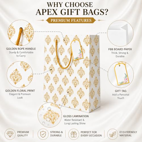 Image of Gift Bags Medium Size - Paper Bags for Gifting - Pack of 10 - Return Gift Bags - Carry Bags - 9 L x 12 H x 3.5 W Inch