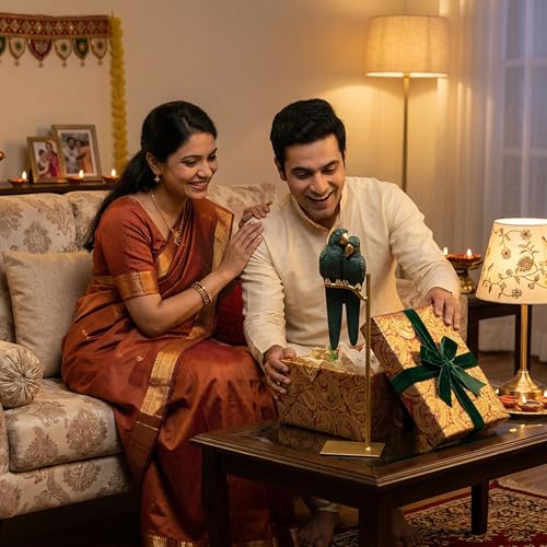 Love Birds Parrot Pair Showpiece | Resin Parrot Couple Figurine on Gold Finish Iron Stand | Vastu Feng Shui Bird Statue for Home Decor, Anniversary & Wedding Gift — photo — 3 of 9